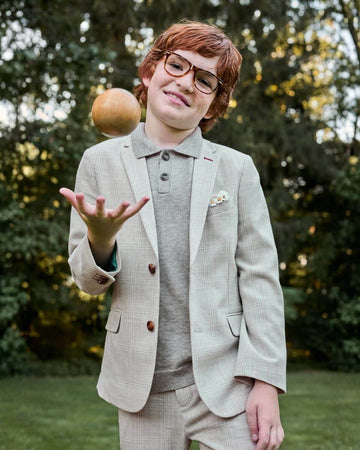 Linen Light Grey Plaid Stretchy Mod Suit