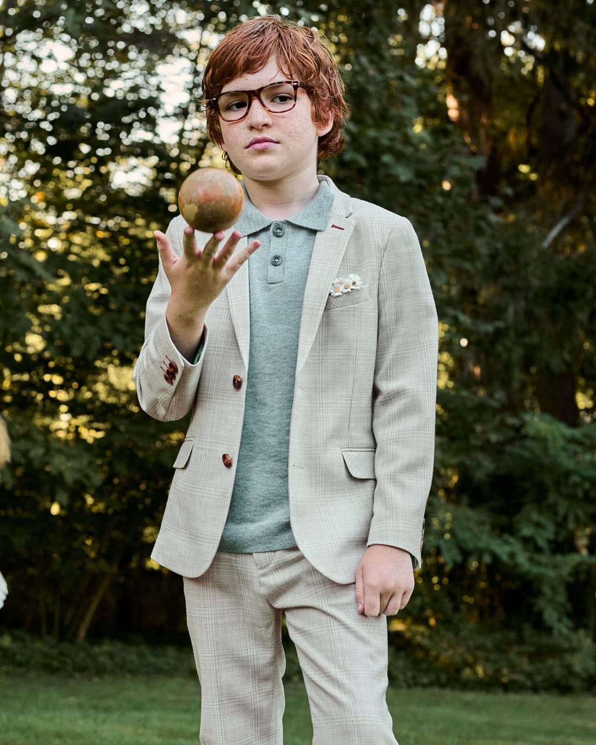 Linen Light Grey Plaid Stretchy Mod Suit