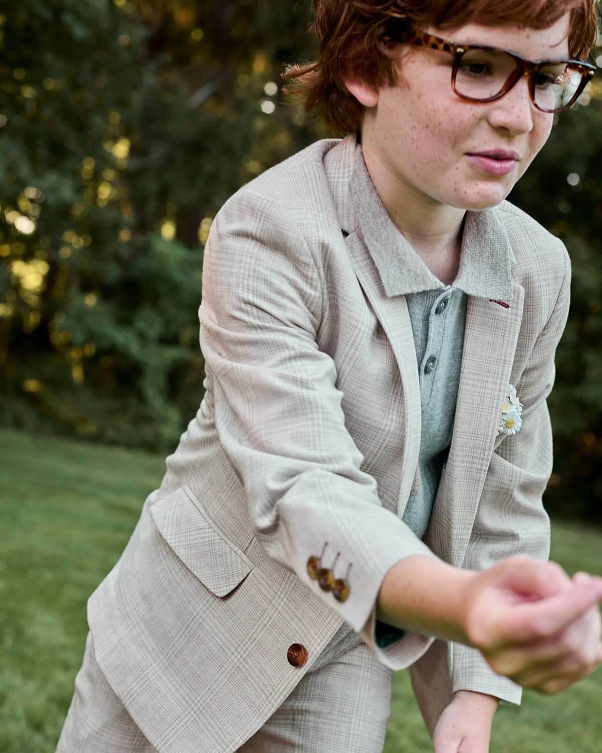 Linen Light Grey Plaid Stretchy Mod Suit