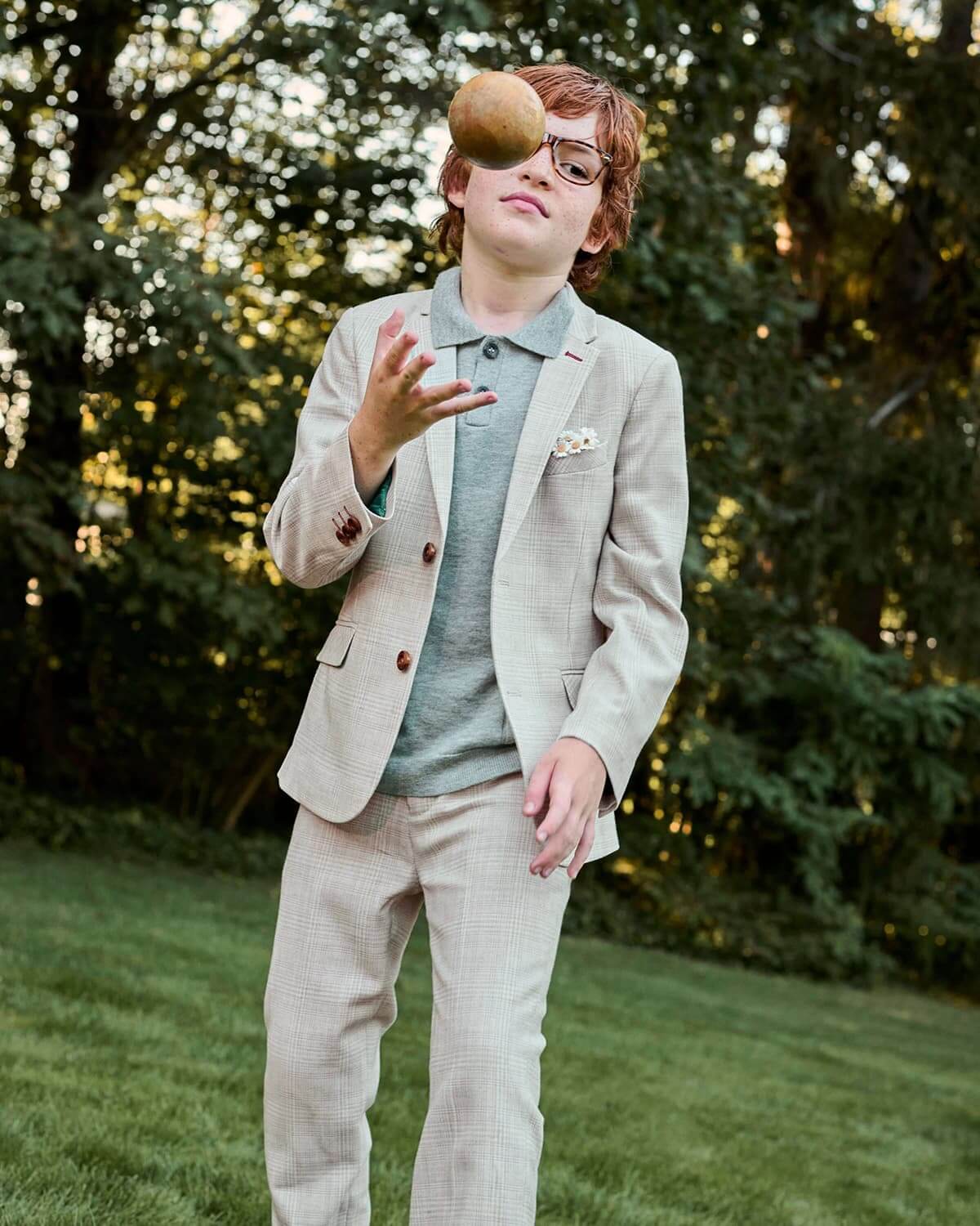 Linen Light Grey Plaid Stretchy Mod Suit