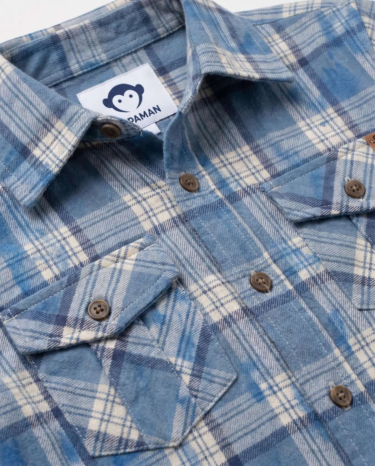 Blue Dyed Plaid Flannel Shirt