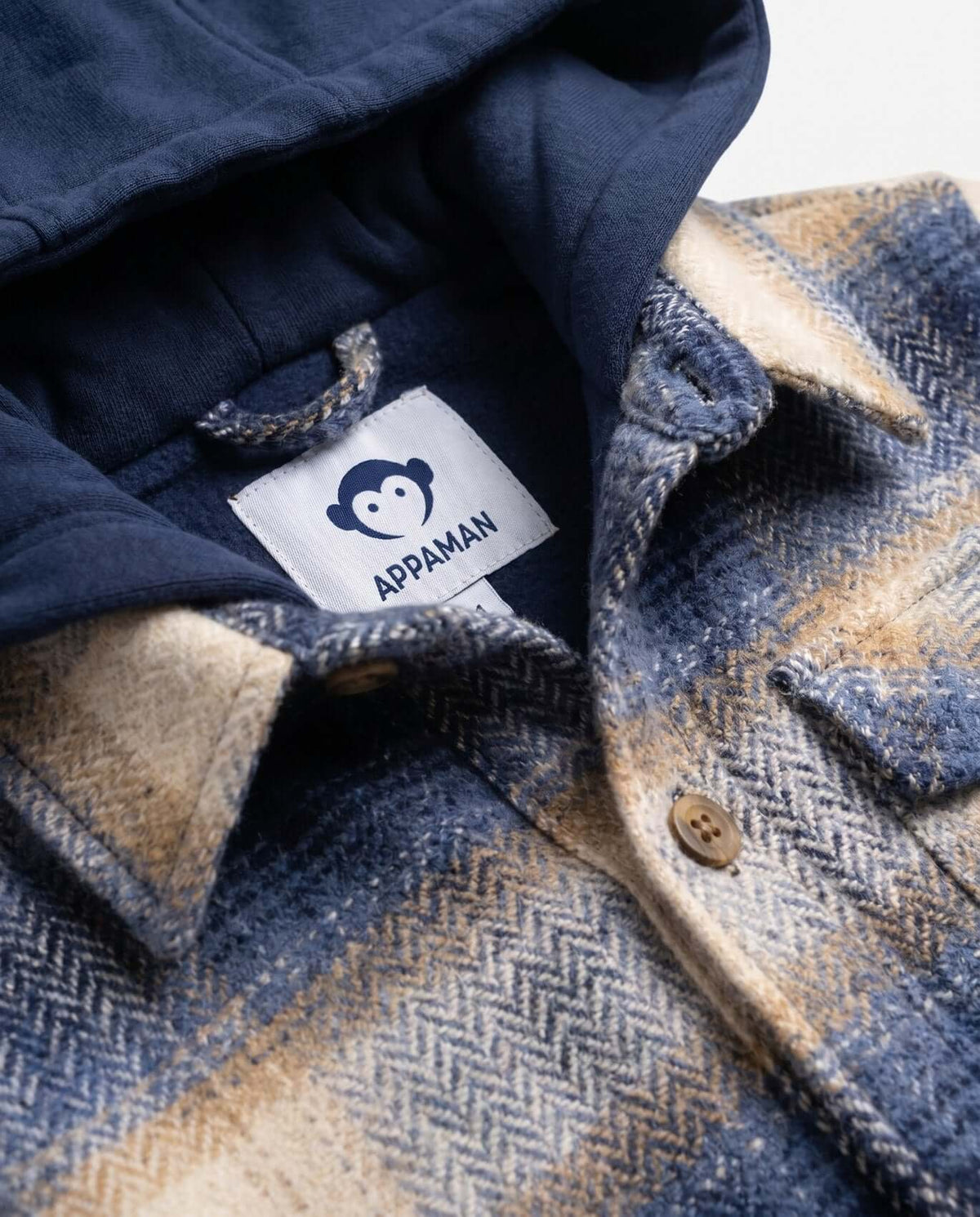 Blue Herringbone Plaid Glen Hooded Shirt