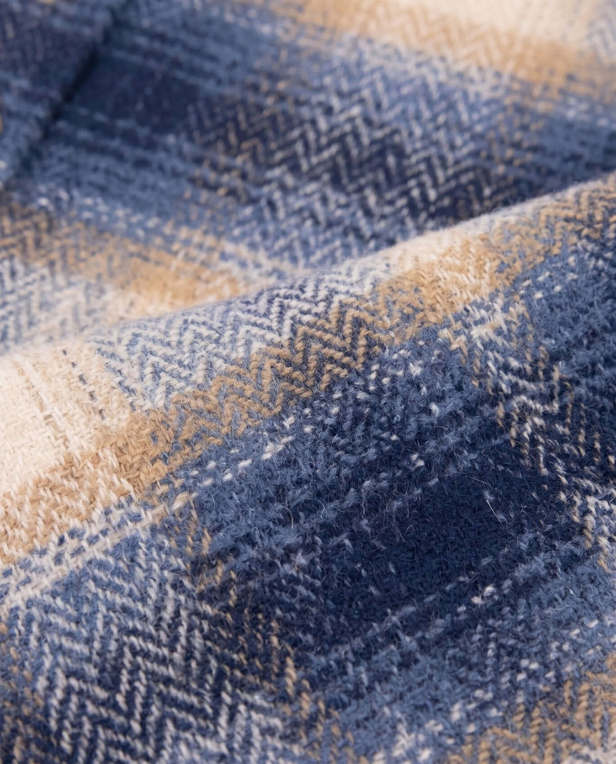 Blue Herringbone Plaid Glen Hooded Shirt