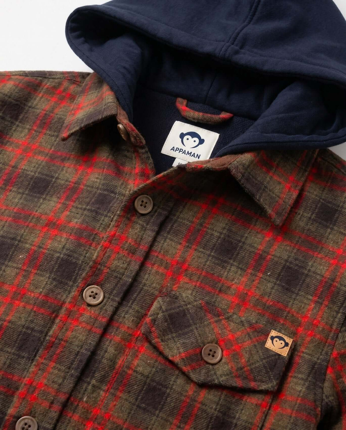 Olive & Red Plaid Glen Hooded Shirt