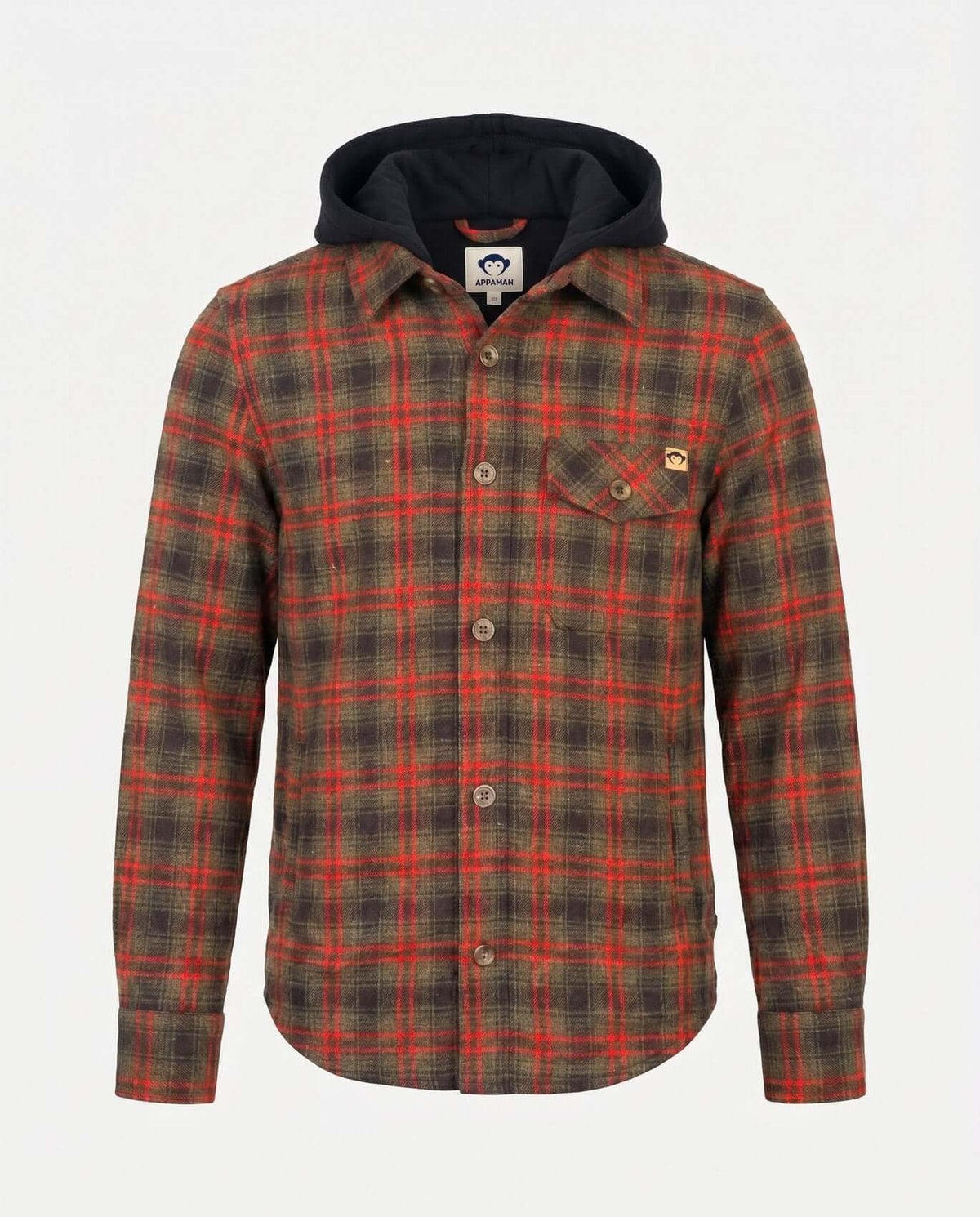 Olive & Red Plaid Glen Hooded Shirt