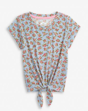 Blue Floral Allison Tie Front Tee