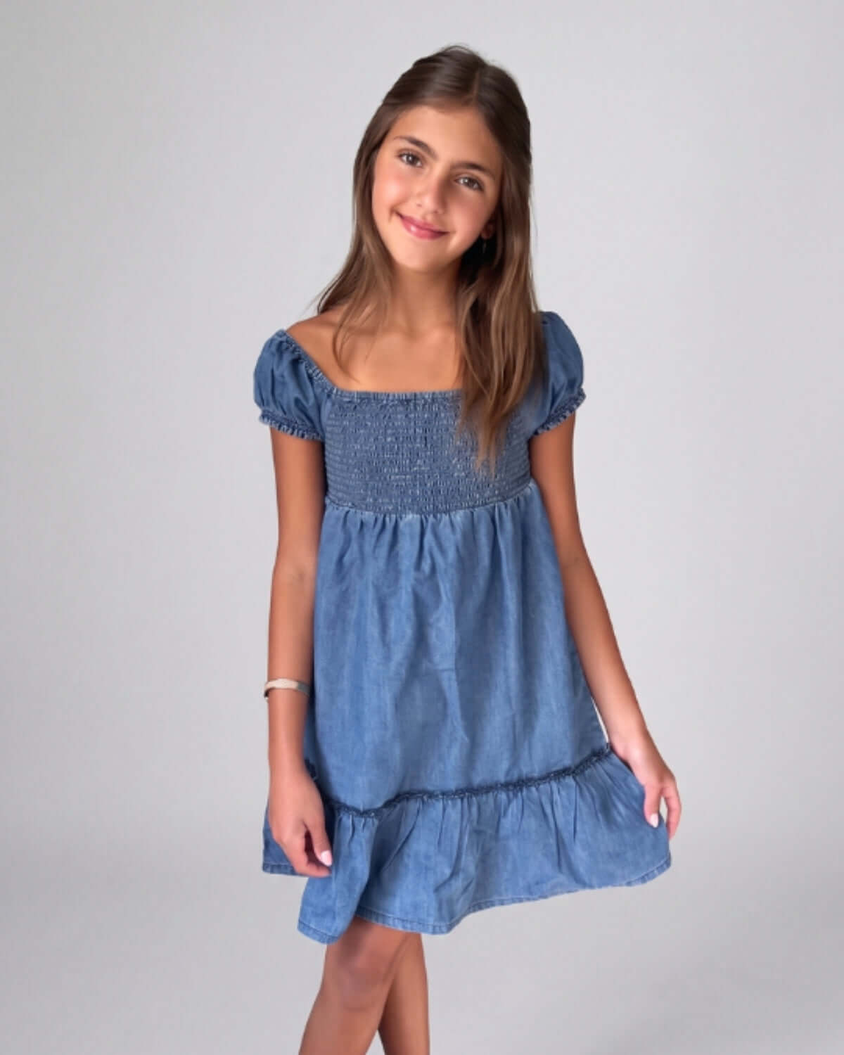 Blue Chambray Roma Smocked Dress