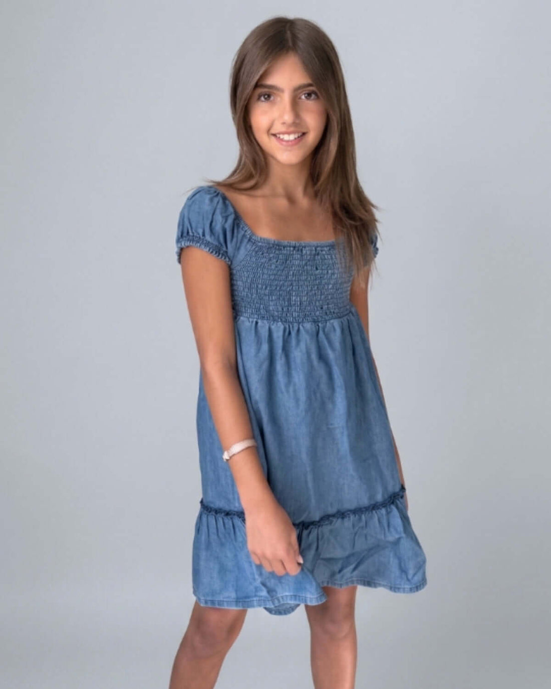 Blue Chambray Roma Smocked Dress