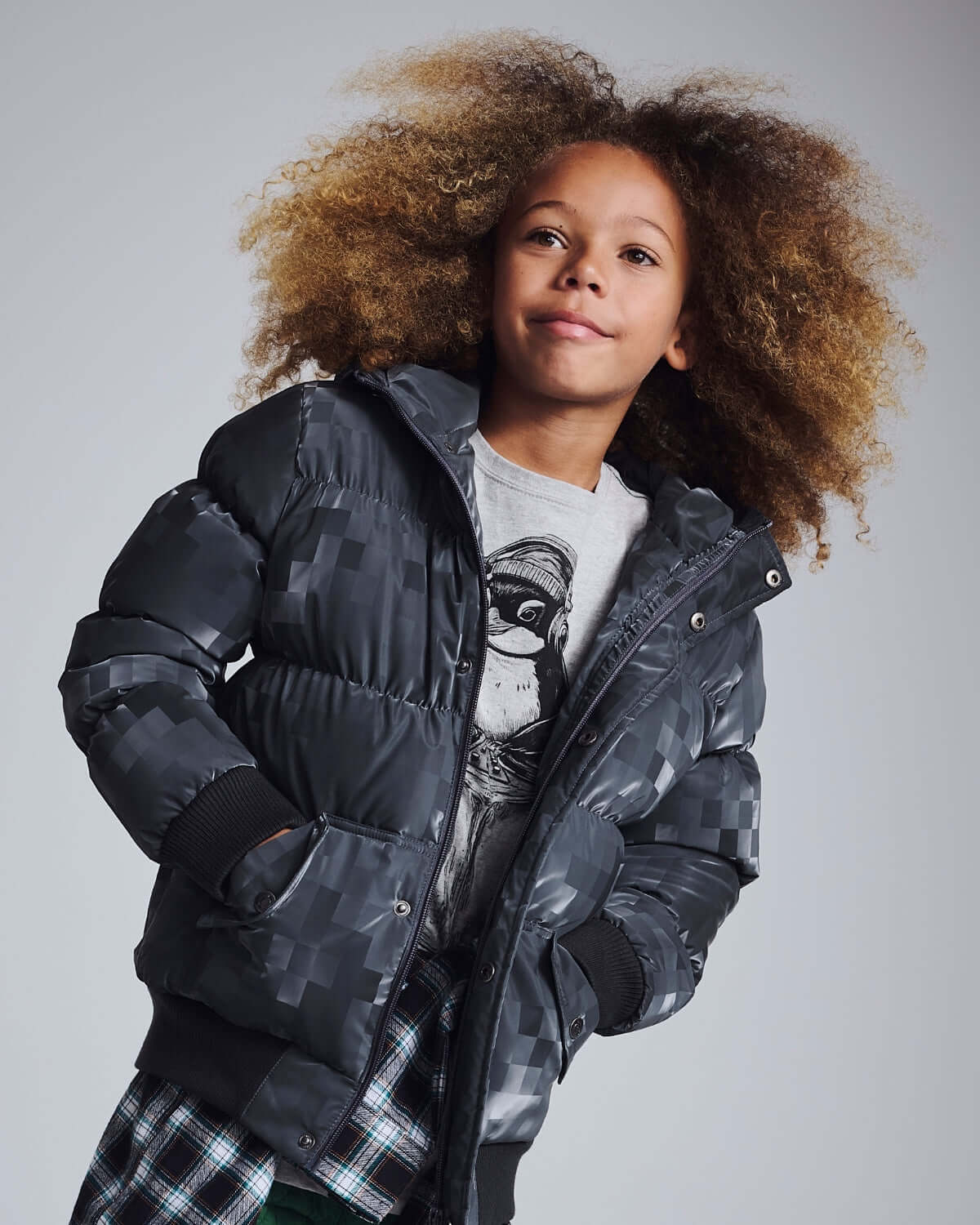 Digital Black Slim Puffy Coat