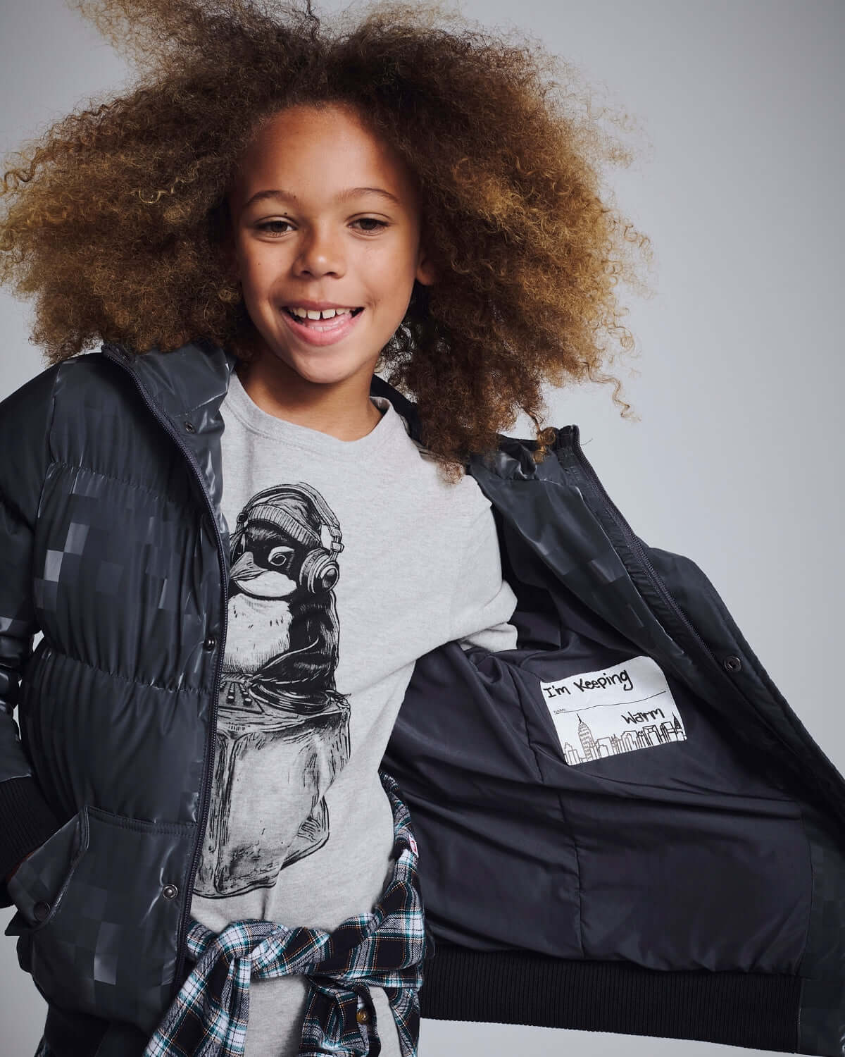 Digital Black Slim Puffy Coat