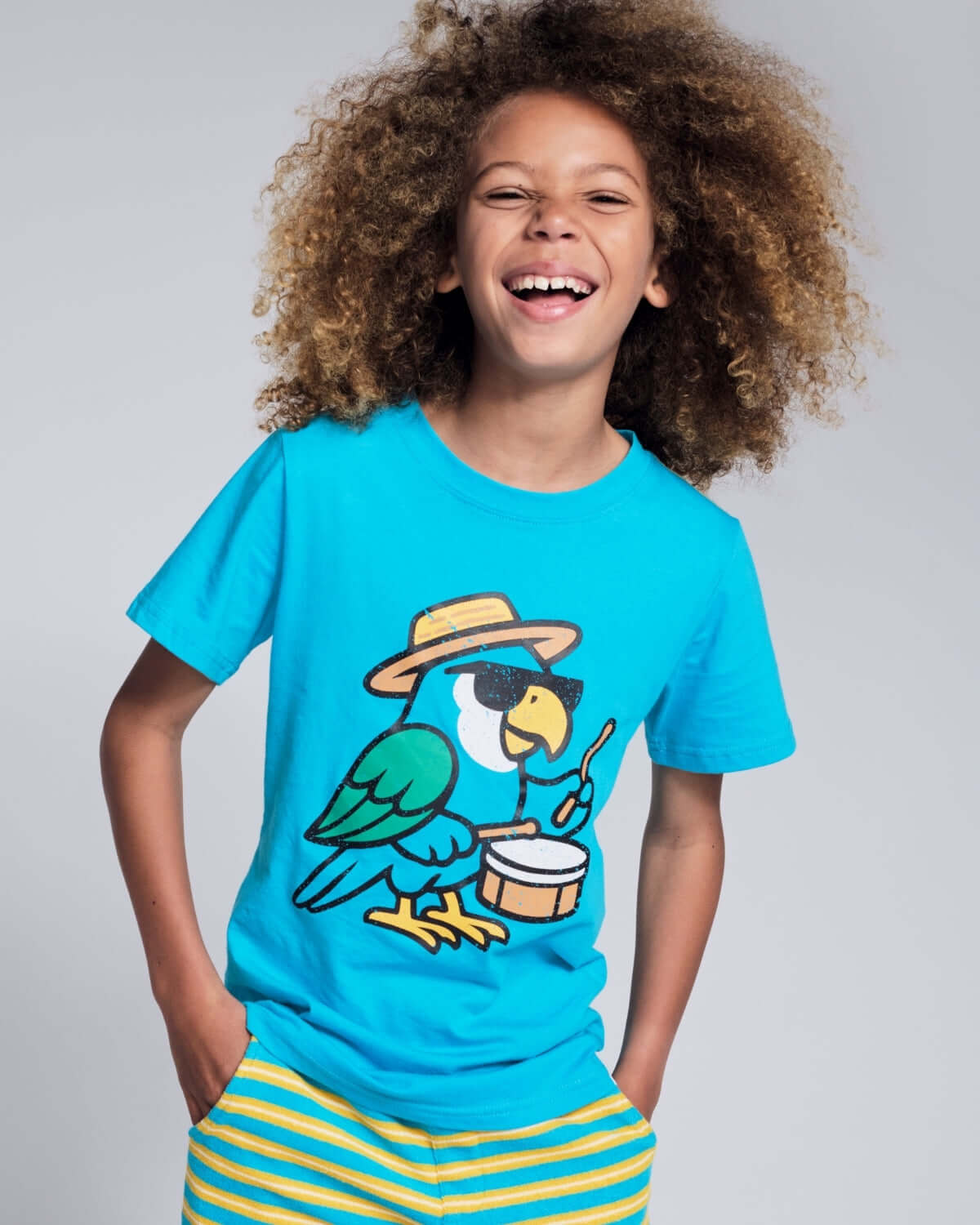 Carnival Parrot Teal Graphic Short Sleeve Tee