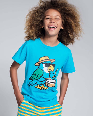 Carnival Parrot Teal Graphic Short Sleeve Tee