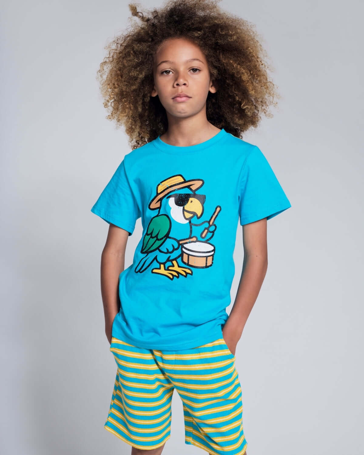 Carnival Parrot Teal Graphic Short Sleeve Tee