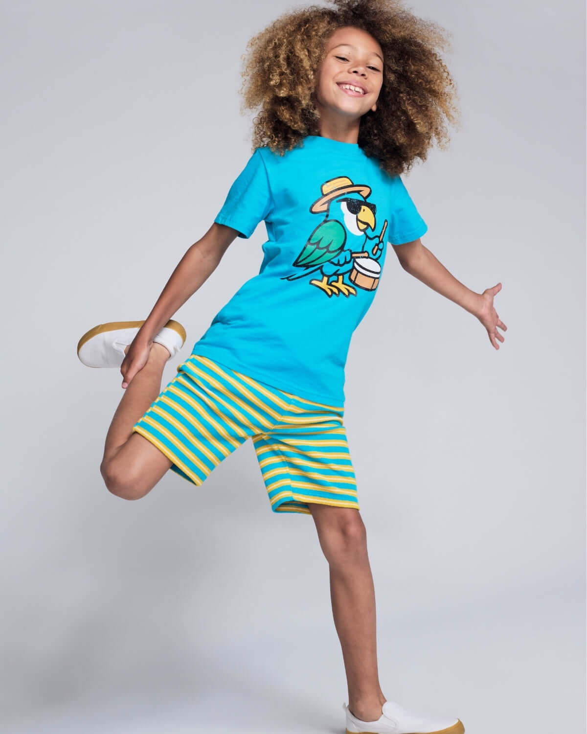 Carnival Parrot Teal Graphic Short Sleeve Tee
