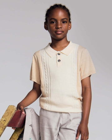 Beige Sweater Knit Polo