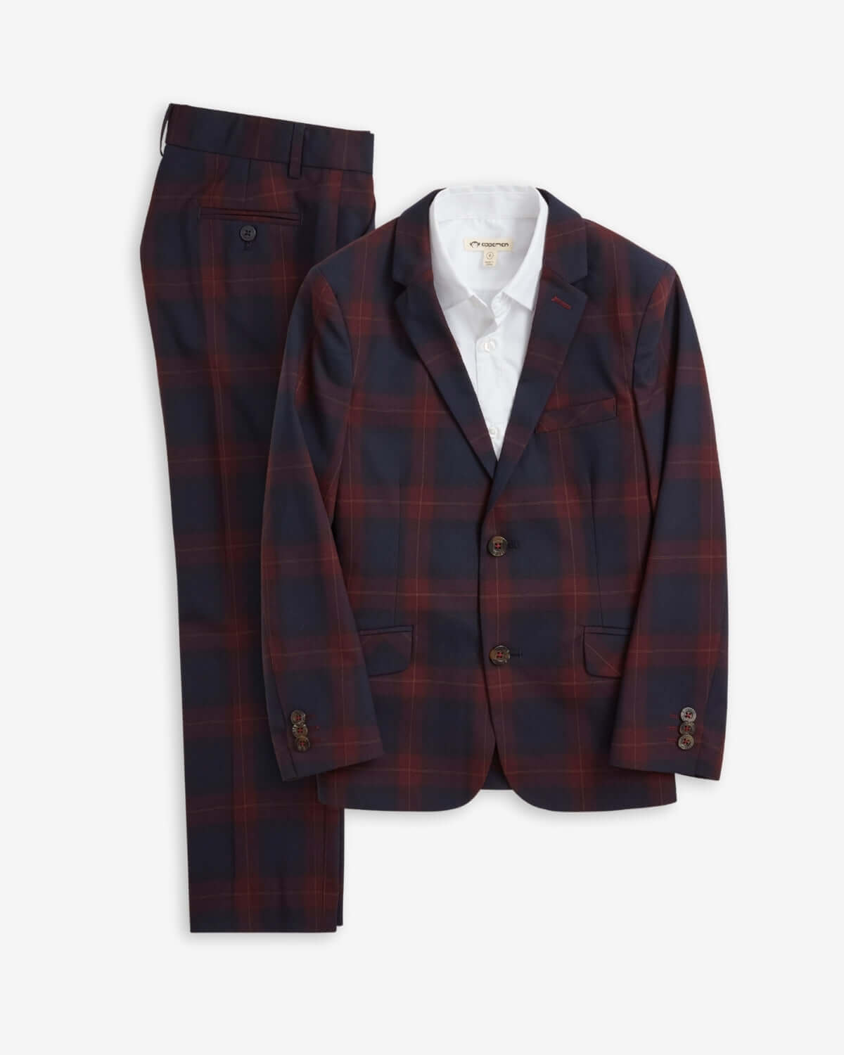 Navy/Cranberry Plaid Stretchy Mod Suit