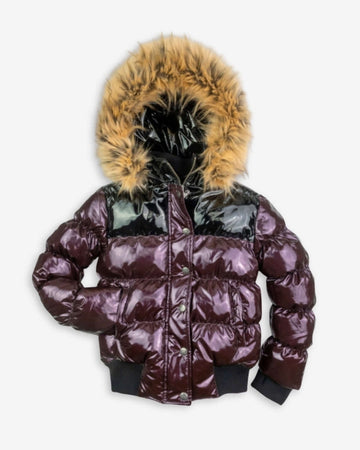 Burgundy/Black Kyla Puffer Coat