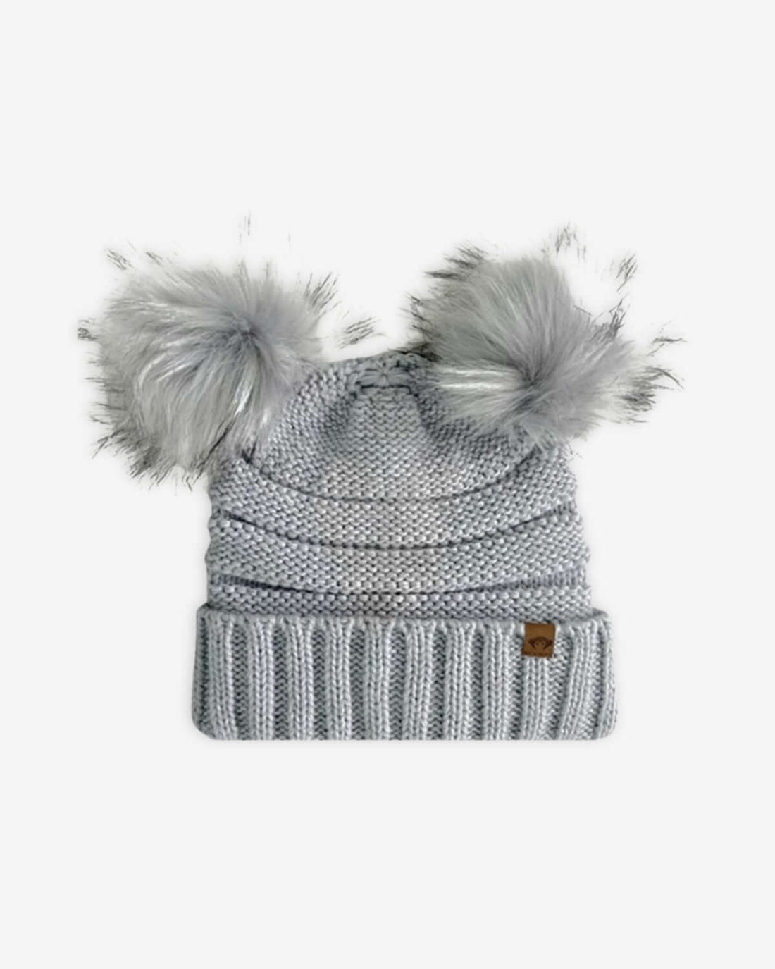 Shiny Silver Mia Faux Fur Pom Beanie
