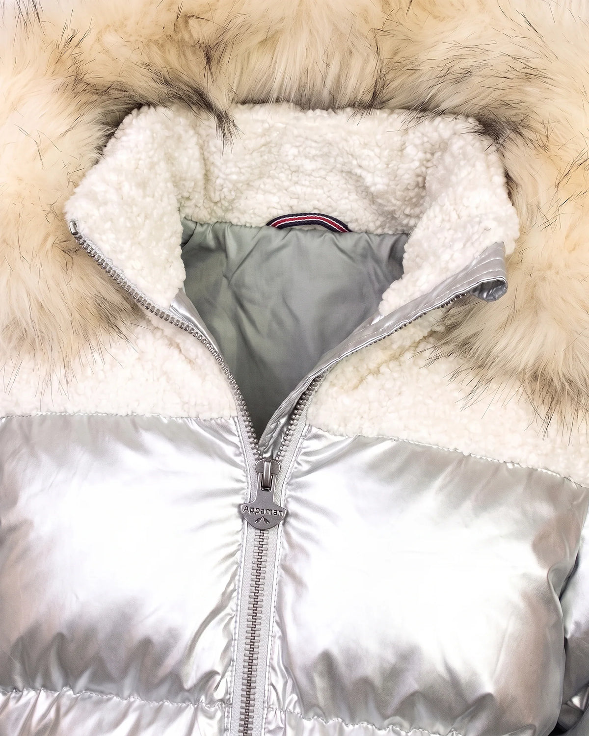 Silver Mixed Media Puffer Coat