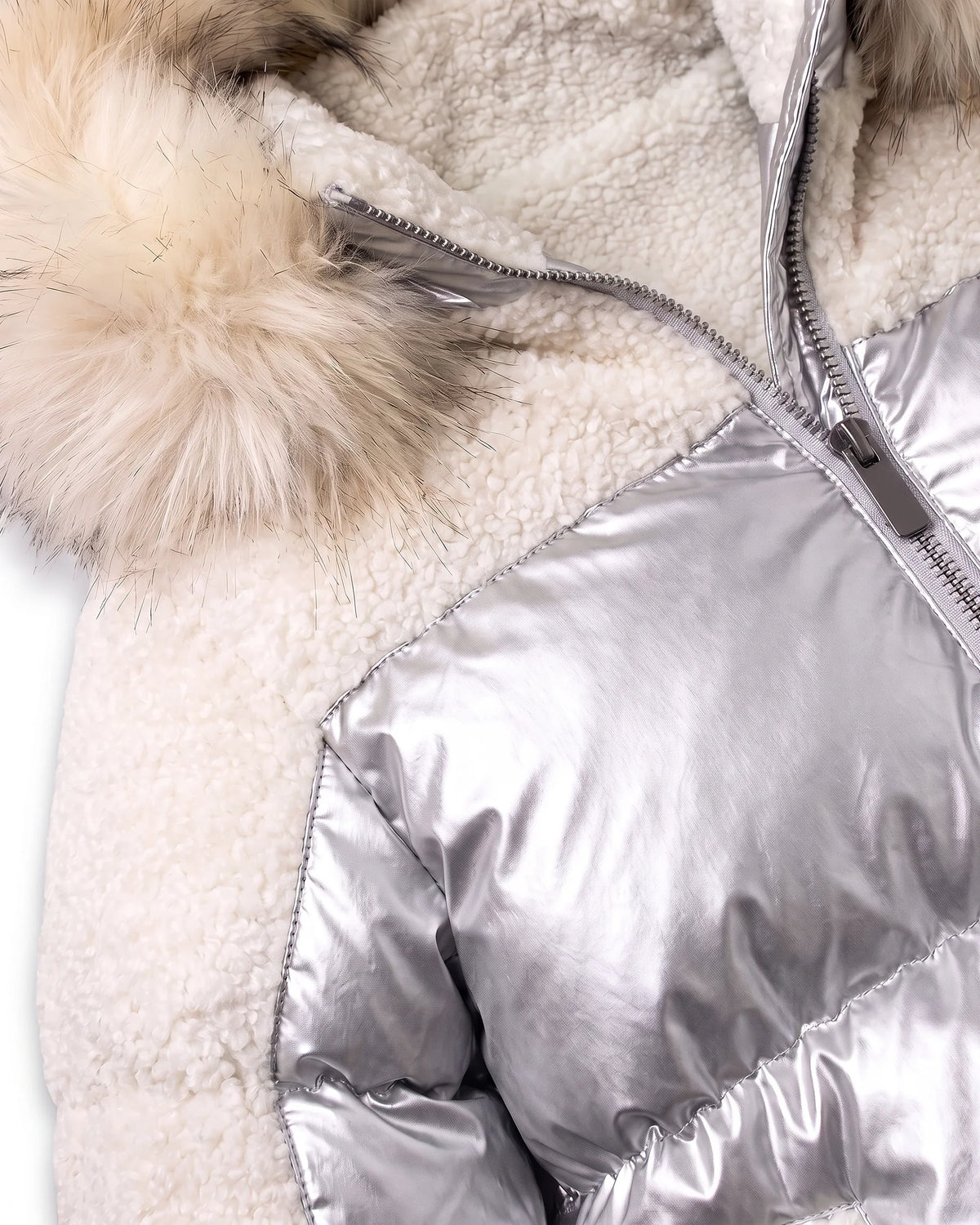 Silver Mixed Media Puffer Coat