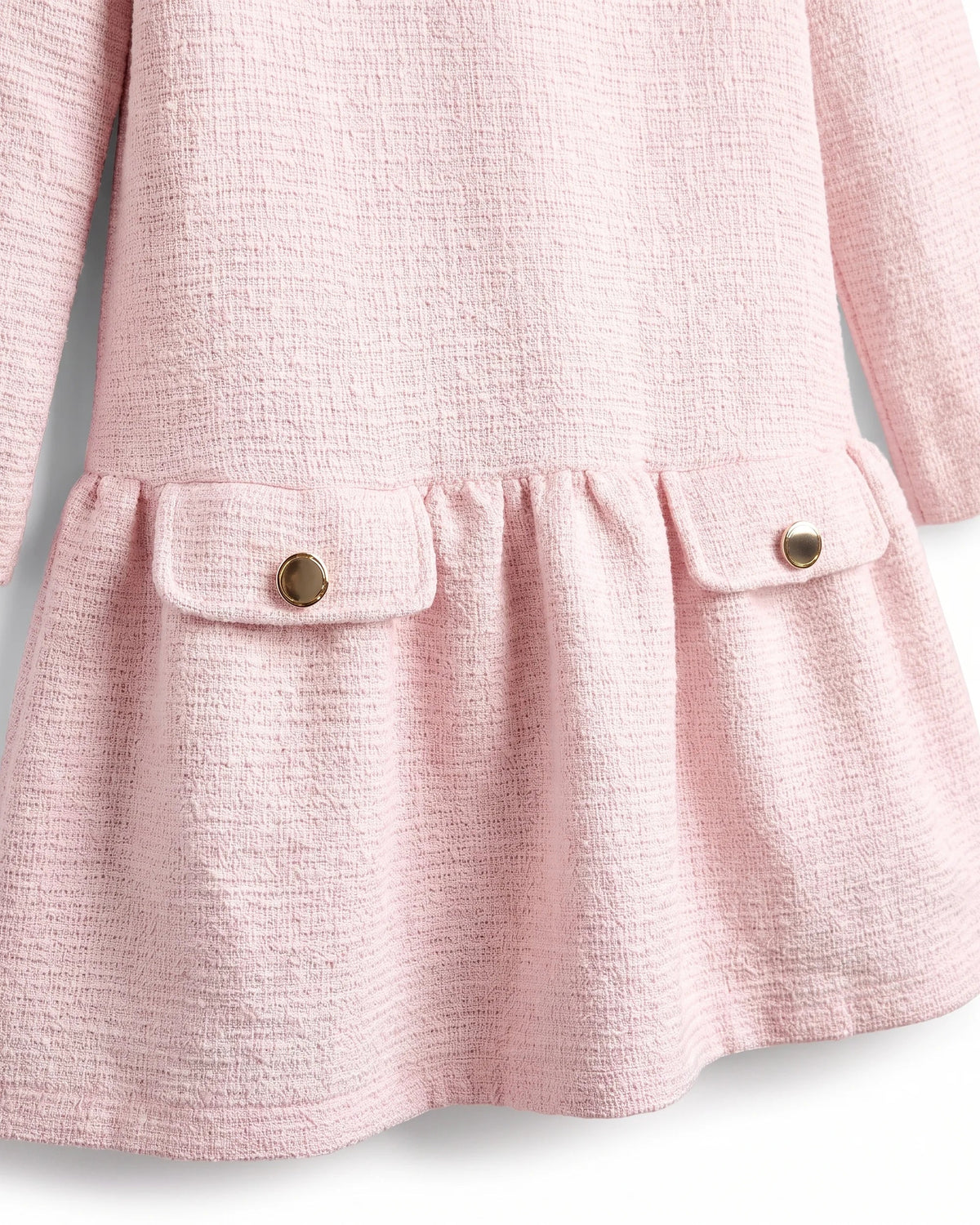 Pink Long Sleeve Drop Waist Dress