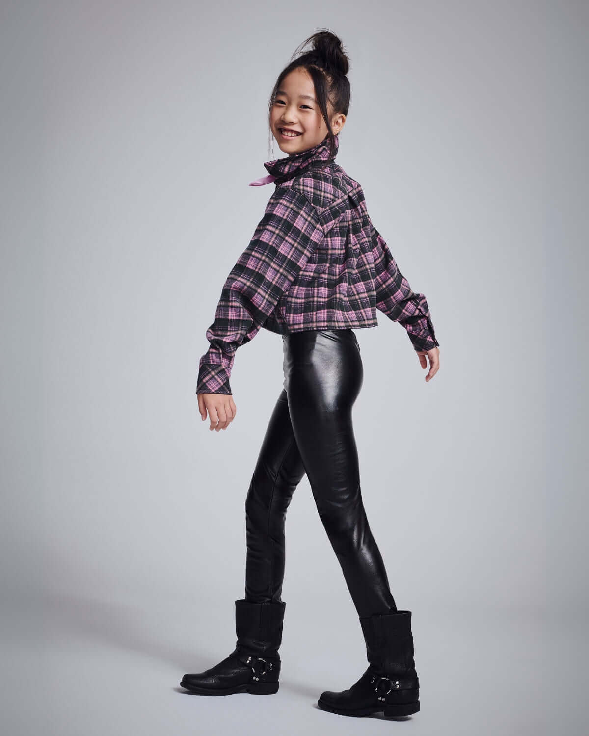 Pink Plaid Polly Cropped Flannel