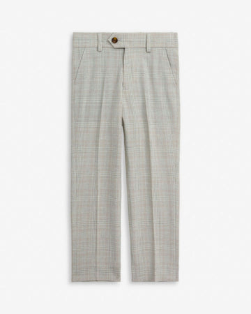 Linen Light Grey Plaid Stretchy Mod Suit Pants