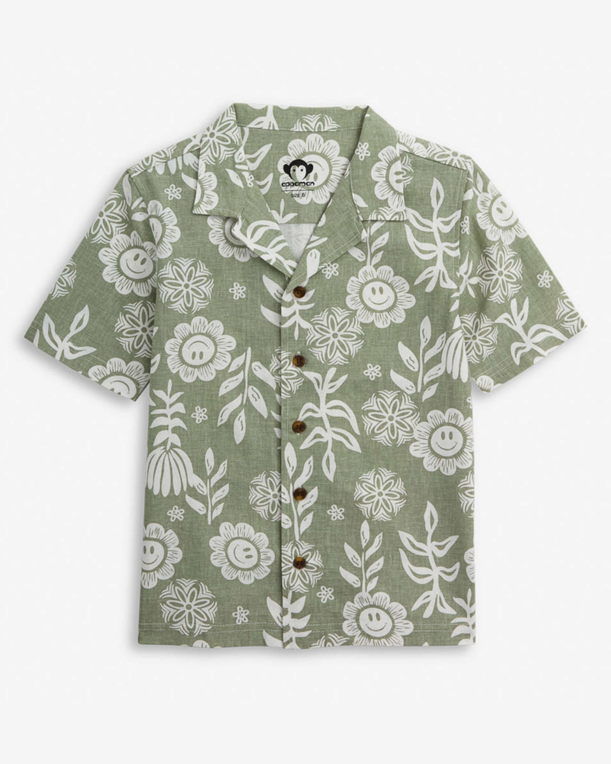 Linen Sage Sunflower Camp Collar Shirt