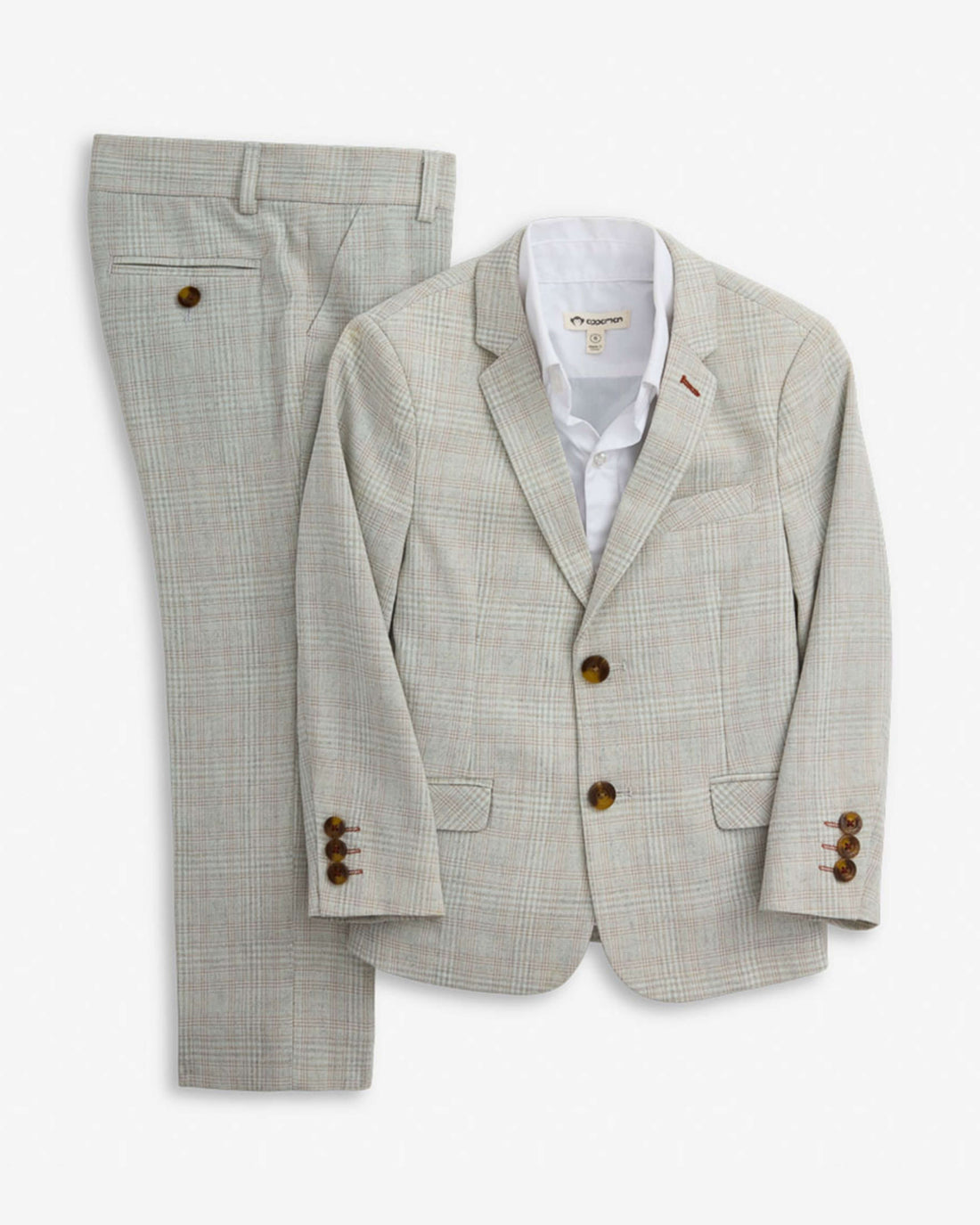 Linen Light Grey Plaid Stretchy Mod Suit