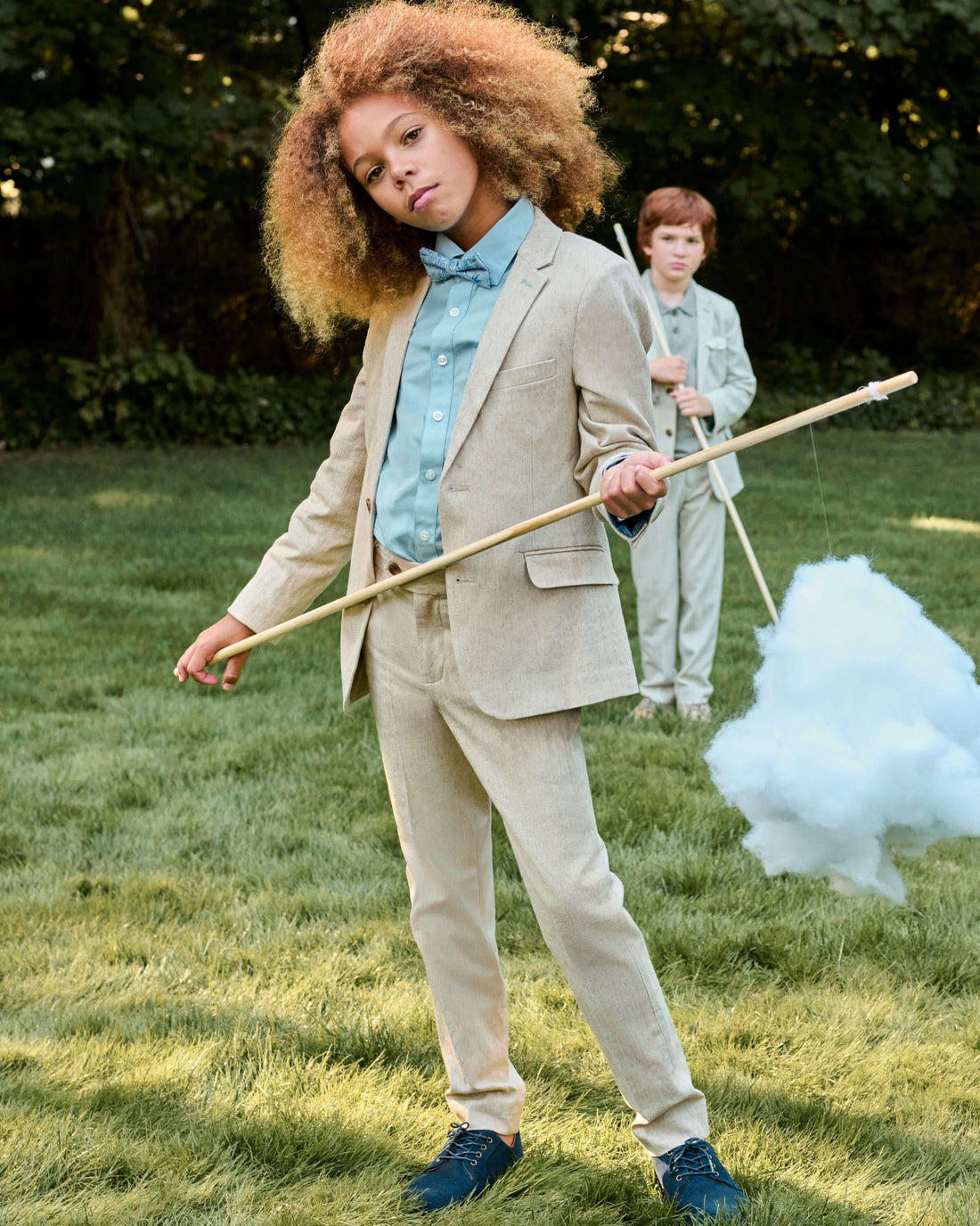 Linen Sand Stretchy Mod Suit Pants