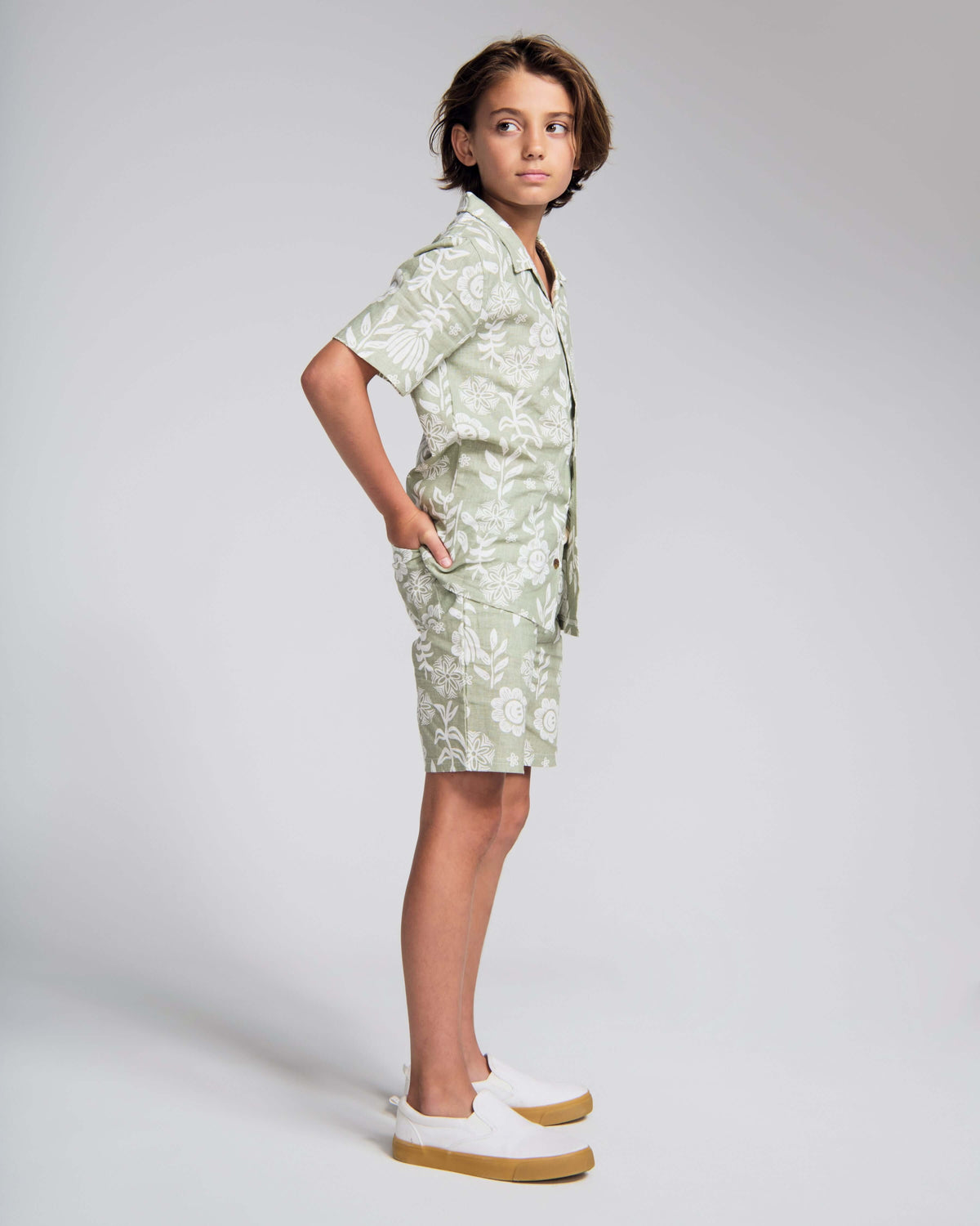 Linen Sage Sunflower Camp Collar Shirt
