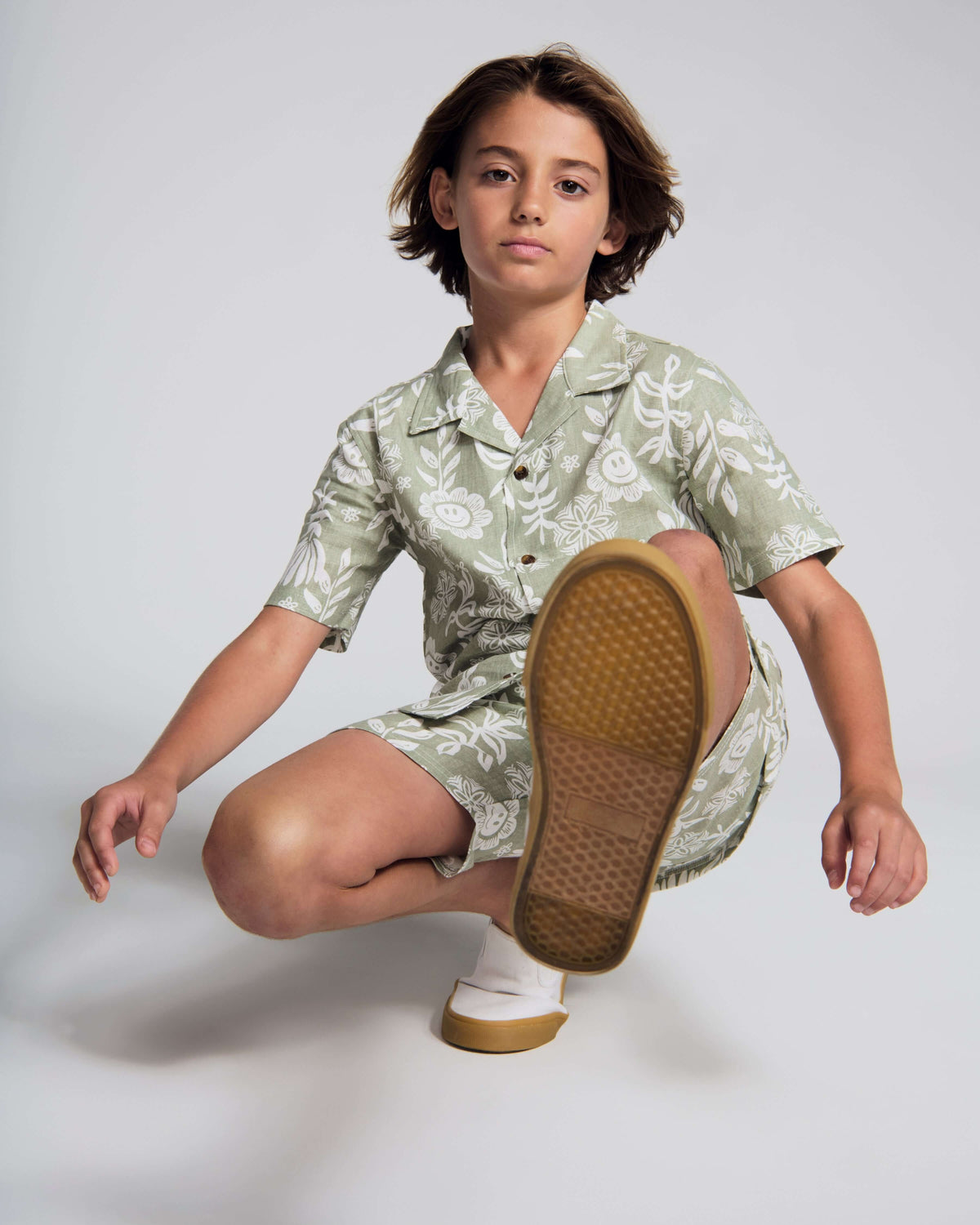 Linen Sage Sunflower Camp Collar Shirt