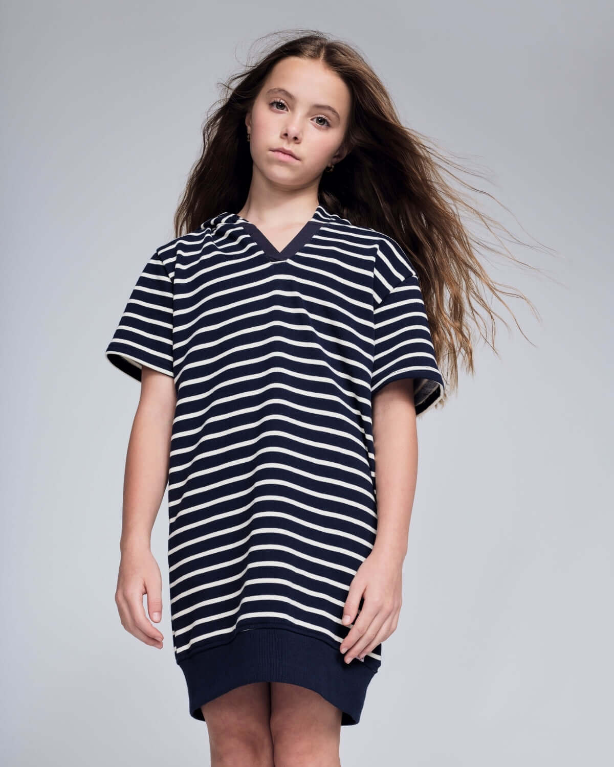 Navy Stripes Hoodie Dress
