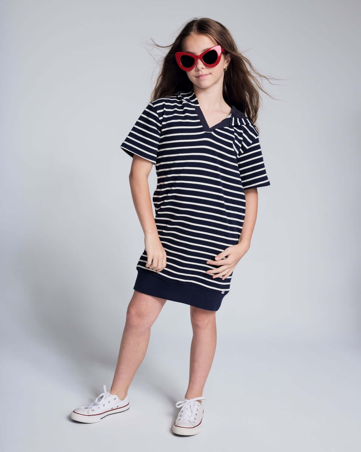 Navy Stripes Hoodie Dress