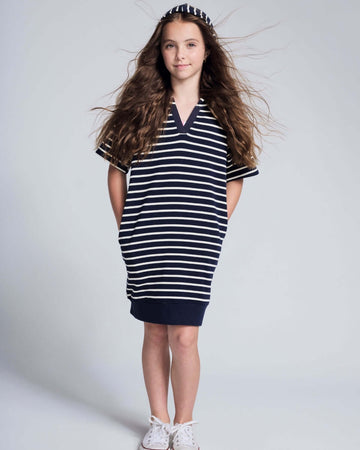 Navy Stripes Hoodie Dress