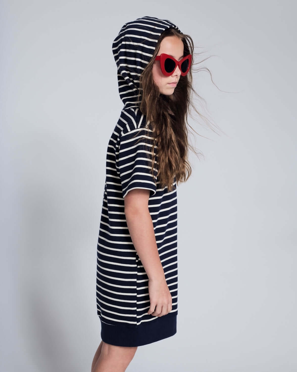 Navy Stripes Hoodie Dress