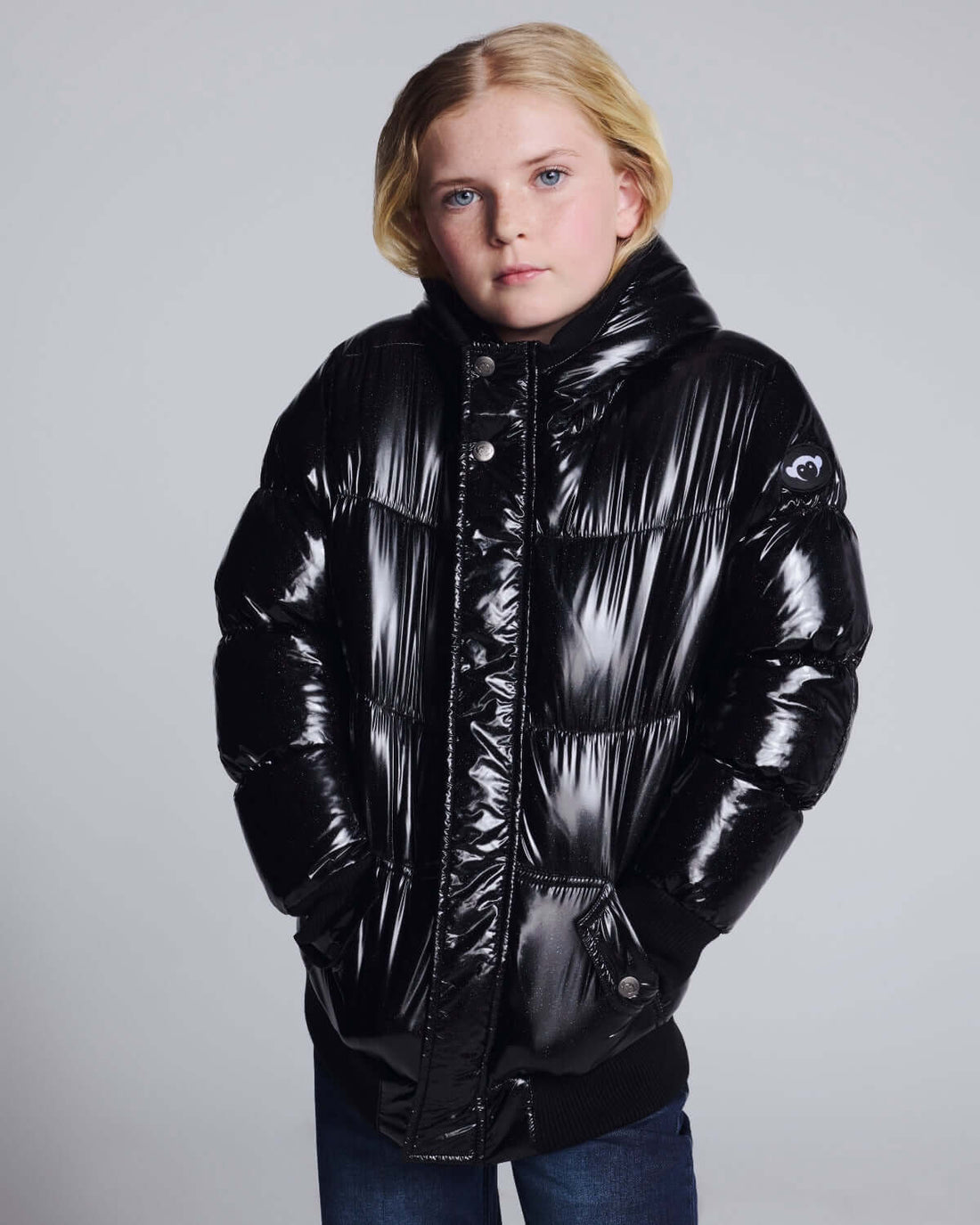 Glitter Black Slim Puffy Coat