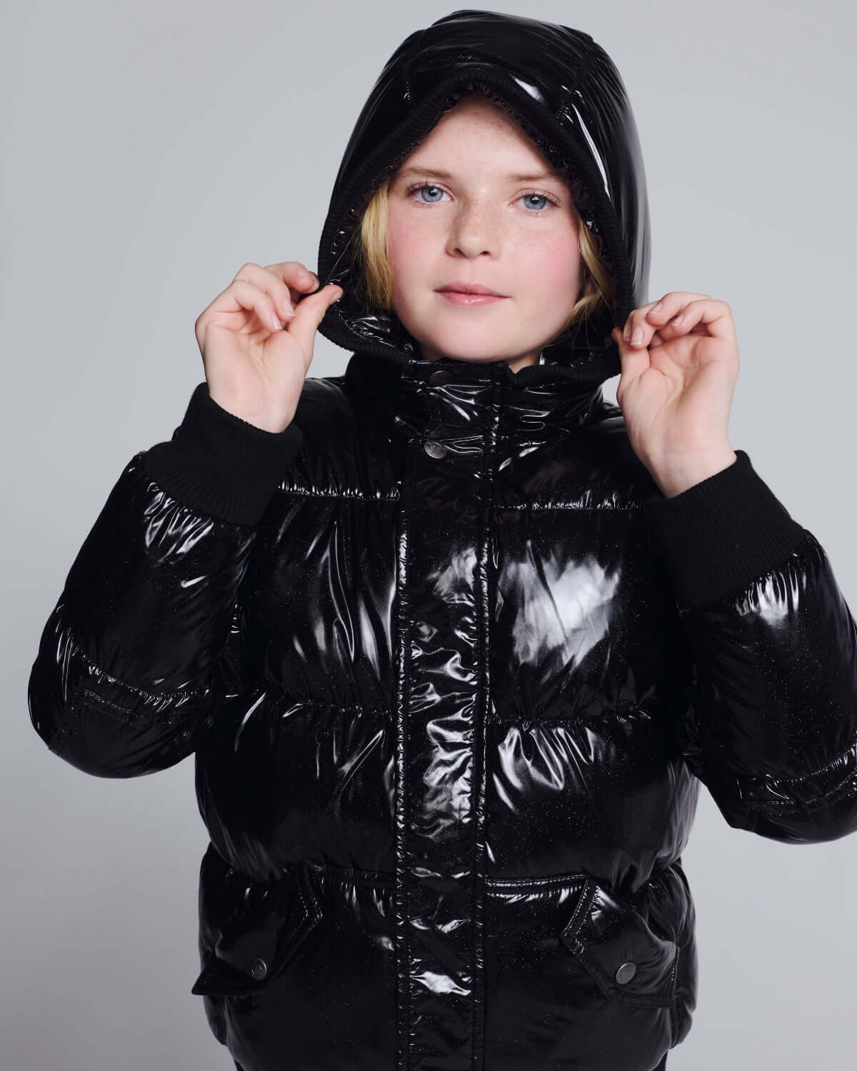 Glitter Black Slim Puffy Coat