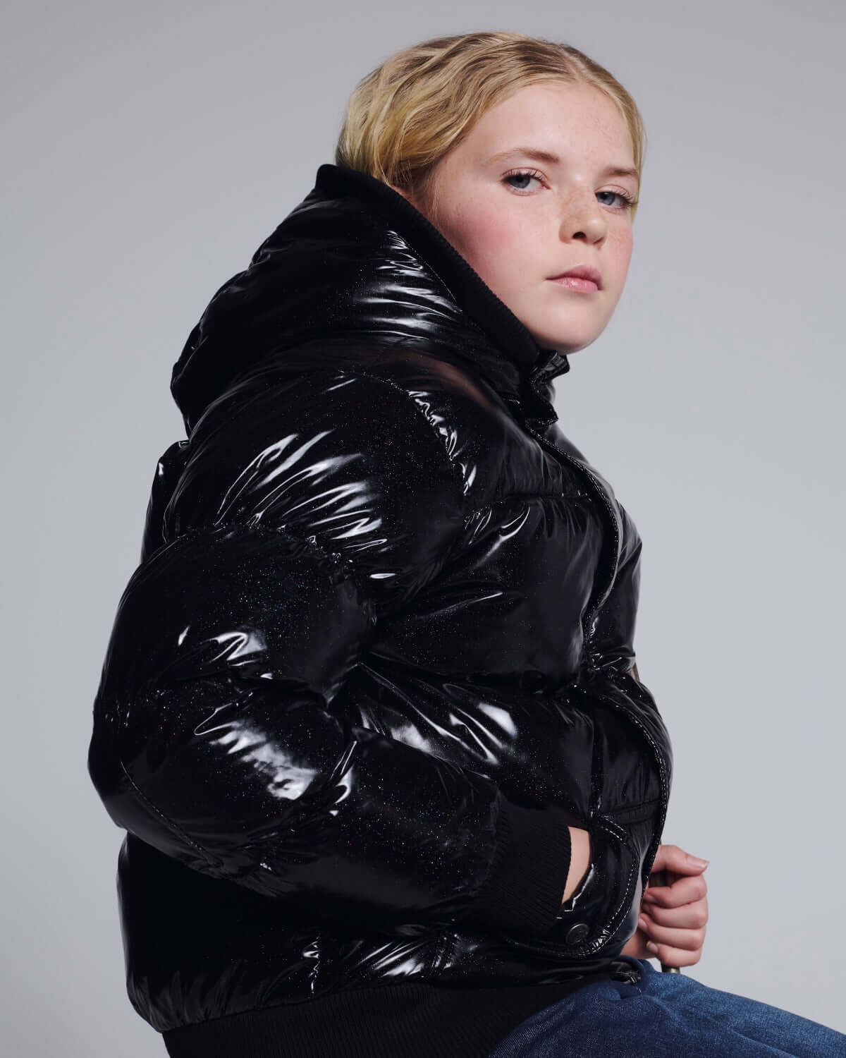 Glitter Black Slim Puffy Coat