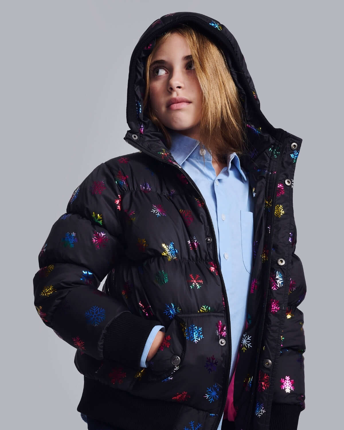 Rainbow Snowflakes Slim Puffy Coat