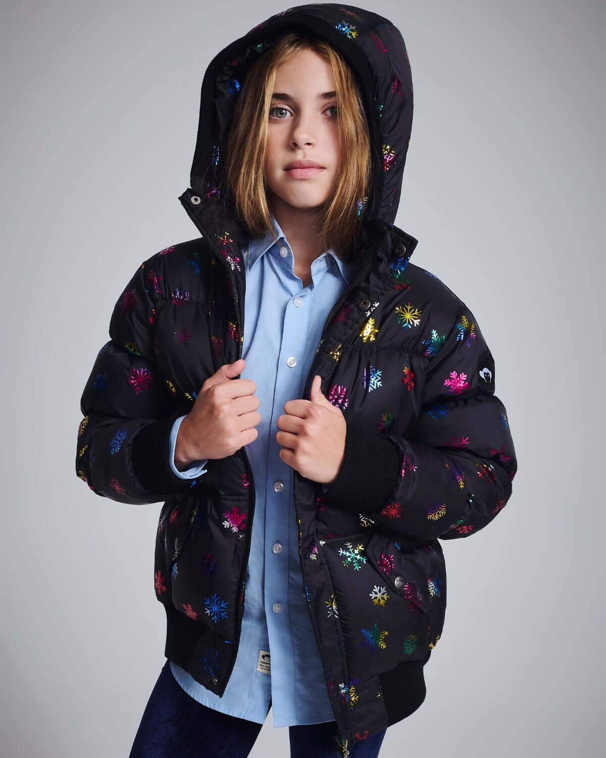 Rainbow Snowflakes Slim Puffy Coat