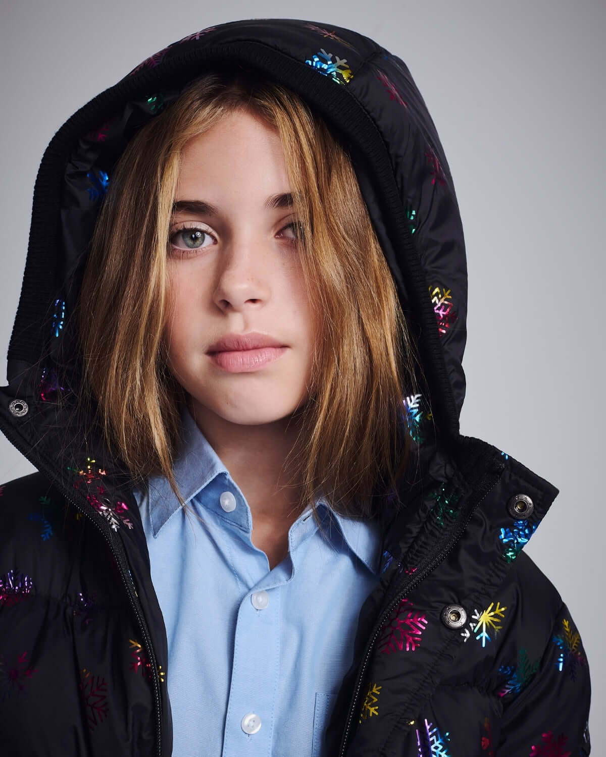 Rainbow Snowflakes Slim Puffy Coat