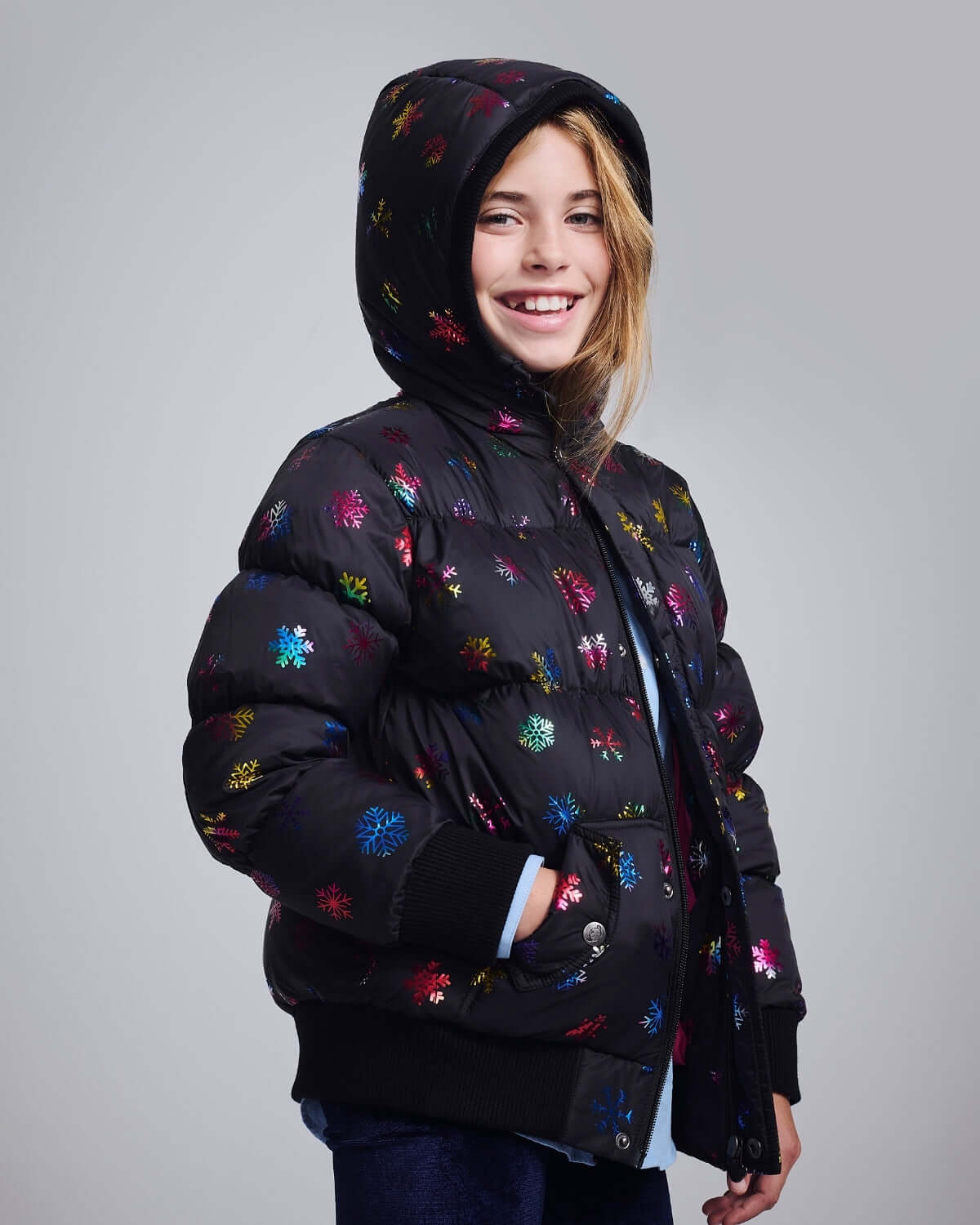 Rainbow Snowflakes Slim Puffy Coat