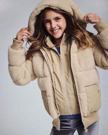 Beige Teddy Puffer Coat