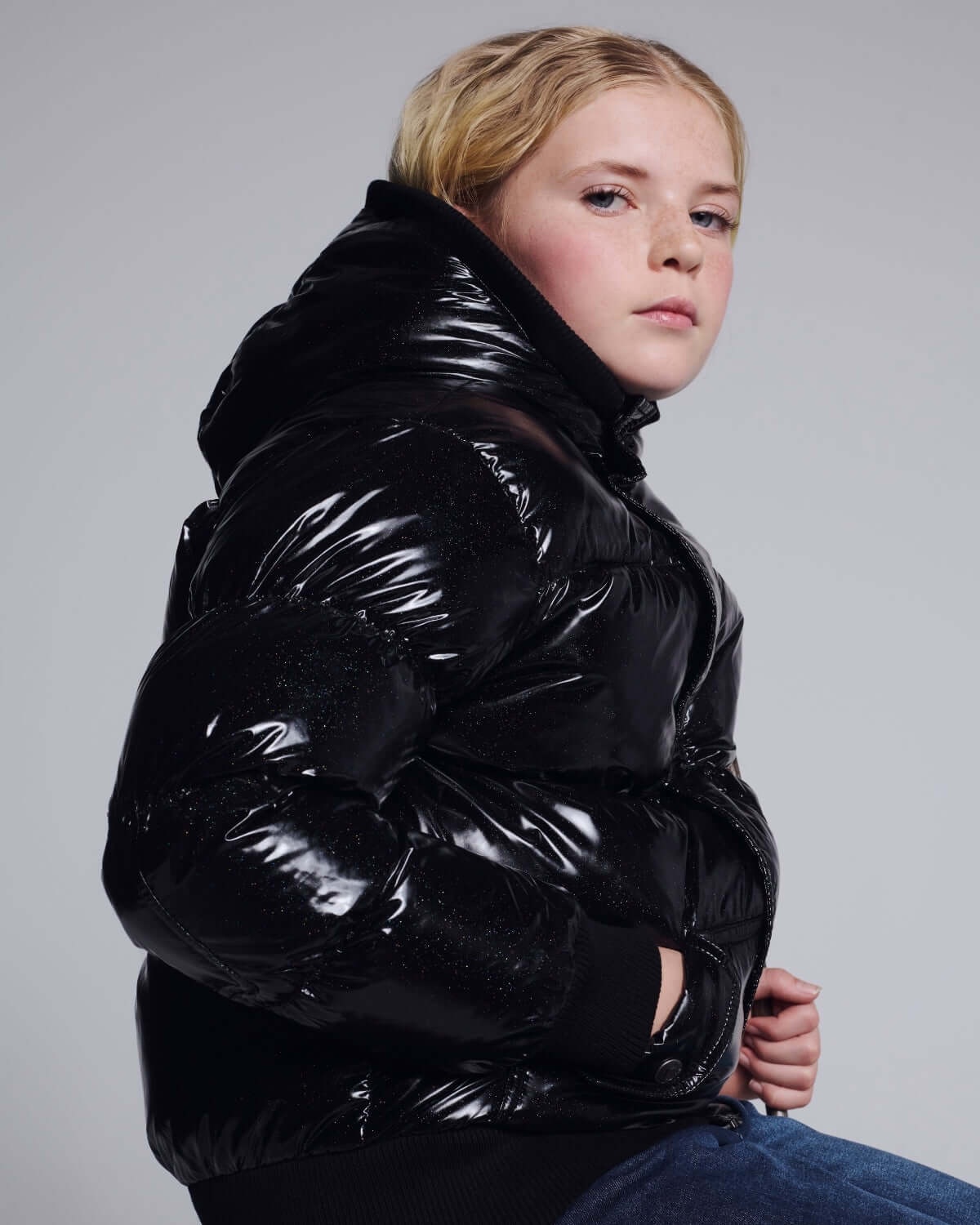 Black Glitter Puffy Coat