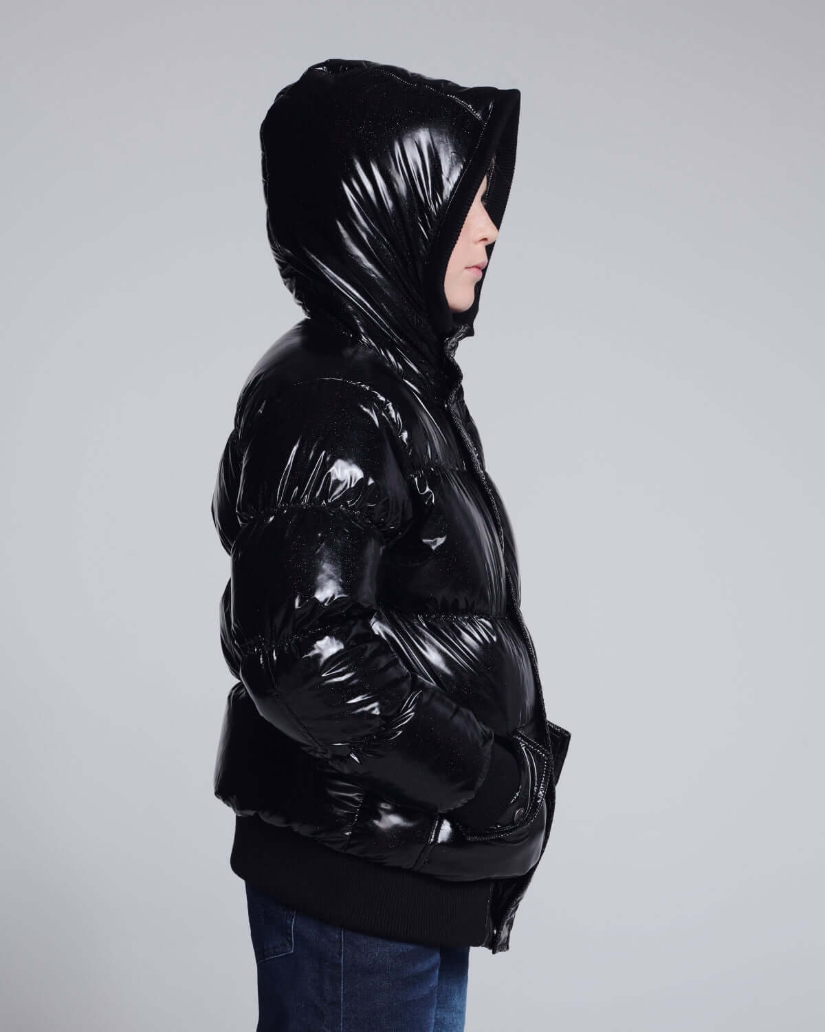 Glitter Black Slim Puffy Coat