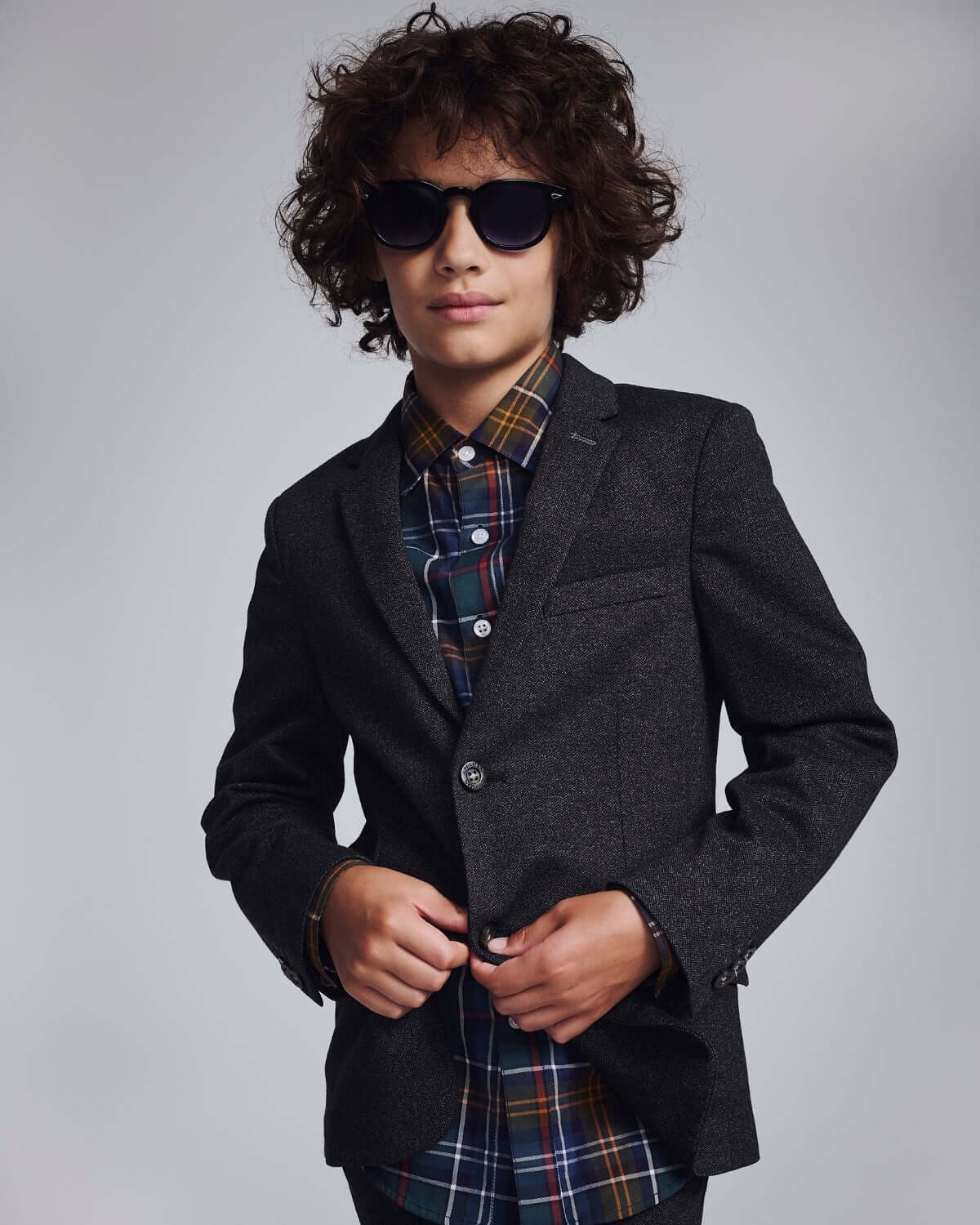 Black Herringbone Stretchy Mod Suit