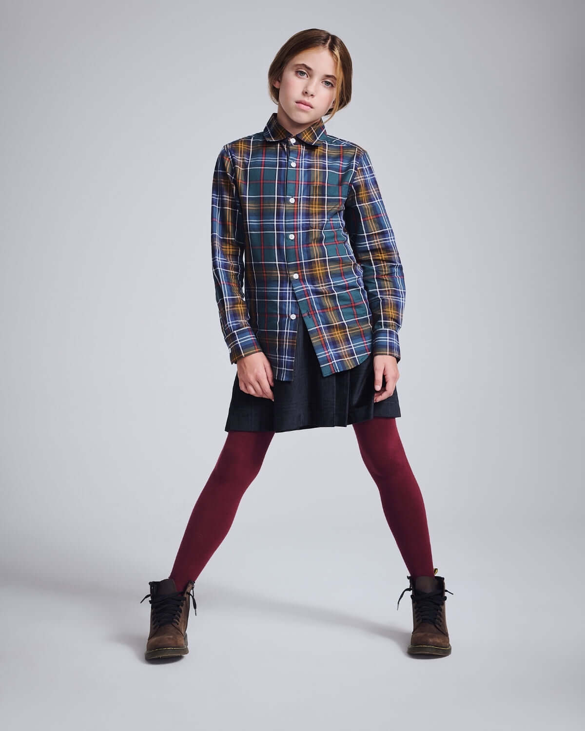 Midnight Velvet Plaid Pleated Skirt