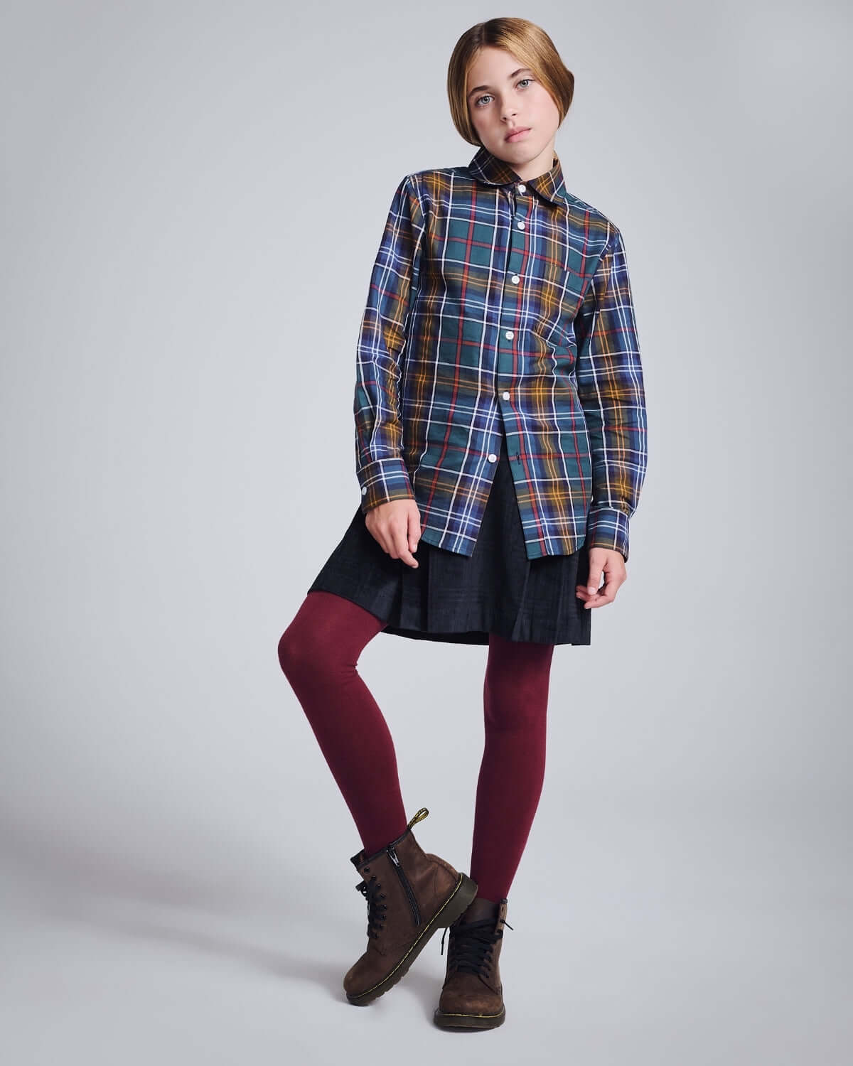 Midnight Velvet Plaid Pleated Skirt