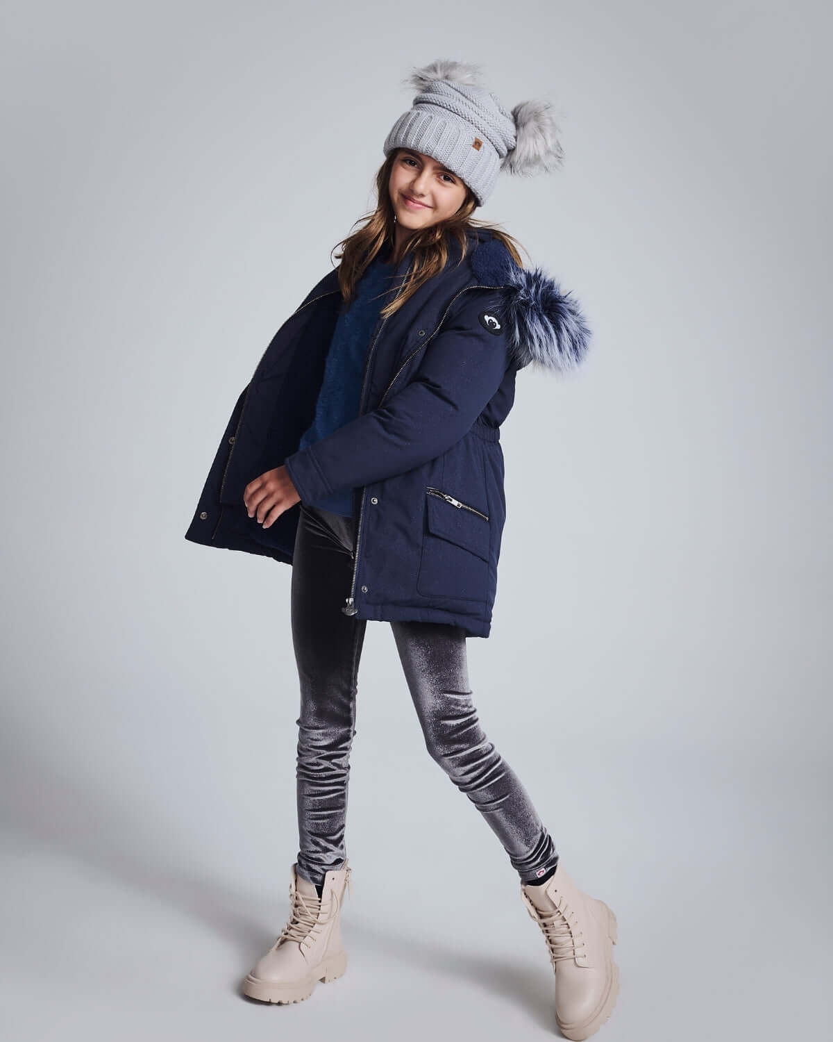 Navy Sparkle Middie Puffer Coat